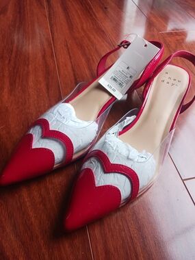 a new day Red Pointed Clear-Panel Slingback Heels